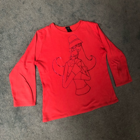 GAP Graphic Tee Girl with Cat - Picture 1 of 5